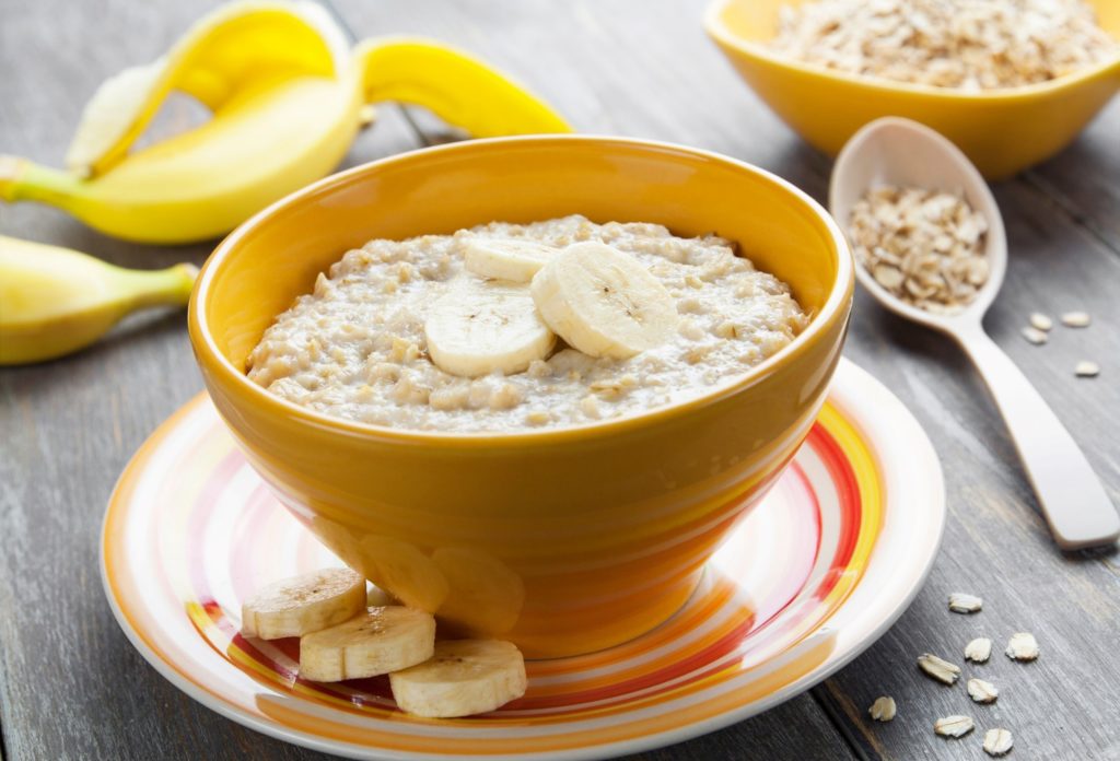 Bowl of oatmeal with chopped bananas